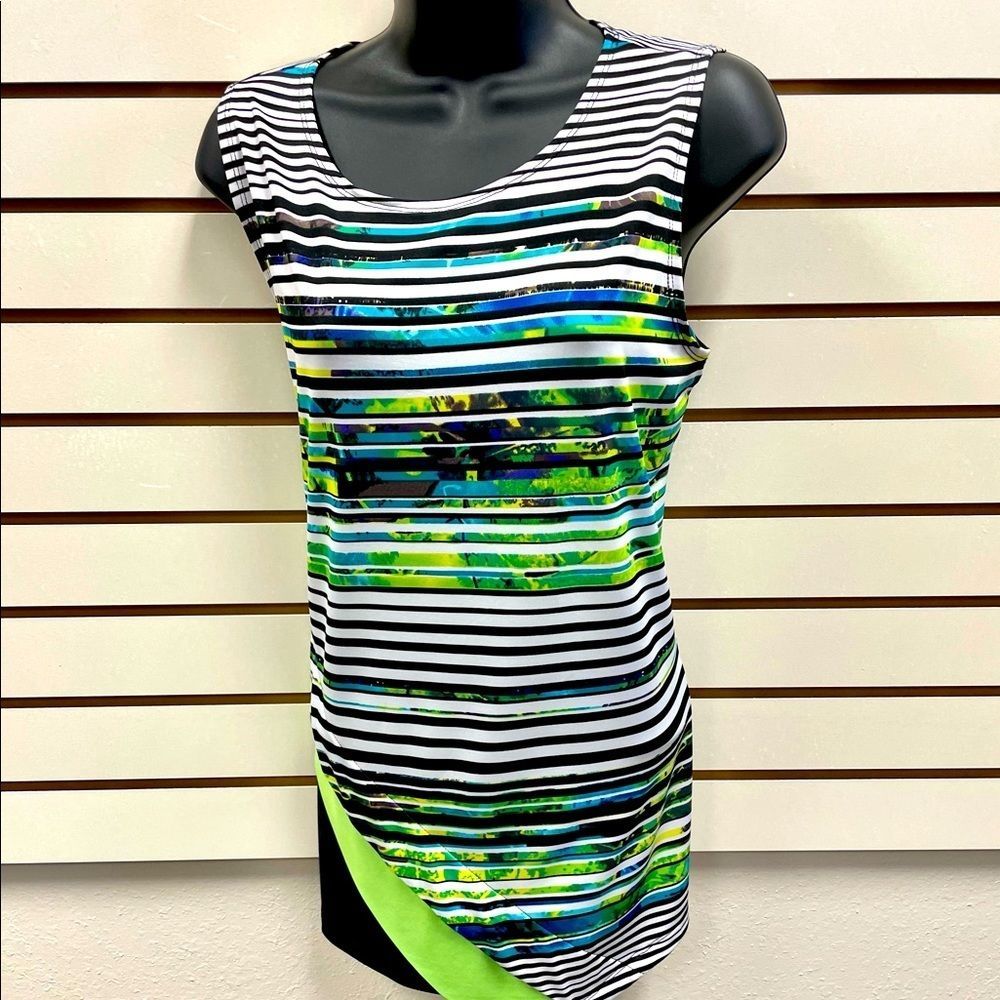 NWT Crystal Sleeveless Blouse Shirt Tank Top Layered Stripe Summer Office Casual